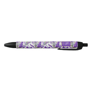 Prachtig Paarse lavendelpatroon Monogramed Zwarte Inkt Pen