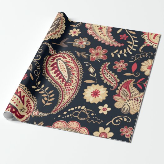 Prachtig Paisley patroon donkere marine en rode mi Cadeaupapier (Uitgerold)