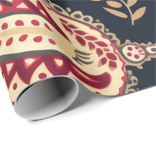 Prachtig Paisley patroon donkere marine en rode mi Cadeaupapier (Rol Hoek)
