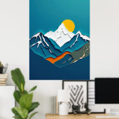 Prachtig papier-gesneden berglandschap met levendi poster (Thuiskantoor)