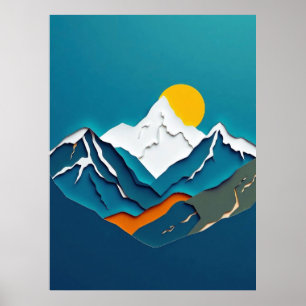 Prachtig papier-gesneden berglandschap met levendi poster