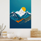 Prachtig papier-gesneden berglandschap met levendi poster (Keuken)