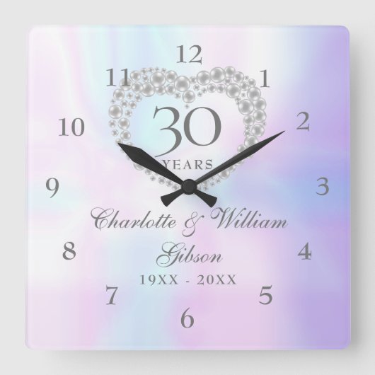 Prachtig Parelhart 30e Jubileum Vierkante Klok (Voorkant)