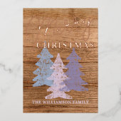 Prachtig Pastel Blauw Blush Roze Paarse Bomen Goud Folie Feestdagenkaart (Voorkant)