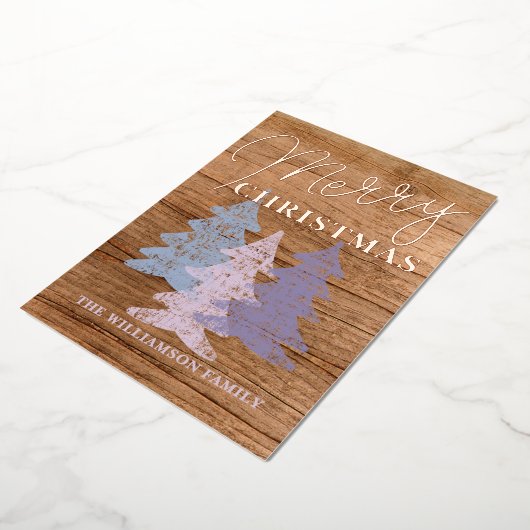 Prachtig Pastel Blauw Blush Roze Paarse Bomen Goud Folie Feestdagenkaart (Gedraaid)