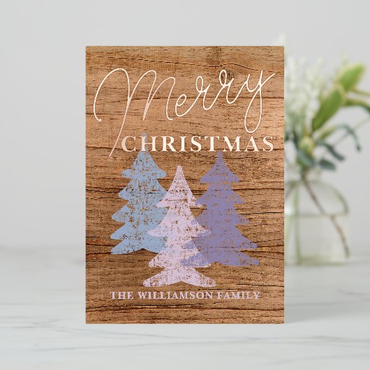 Prachtig Pastel Blauw Blush Roze Paarse Bomen Goud Folie Feestdagenkaart (Staand Voorkant)