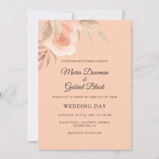 Prachtig perzik roos. Tuin Bloemen bruiloft Kaart (Voorkant)