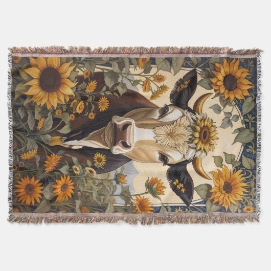 Prachtig platteland Koe Zonnebloem Decoratief Deken (Voorkant)