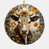 Prachtig platteland Koe Zonnebloem Decoratief Keramisch Ornament (Achterkant)