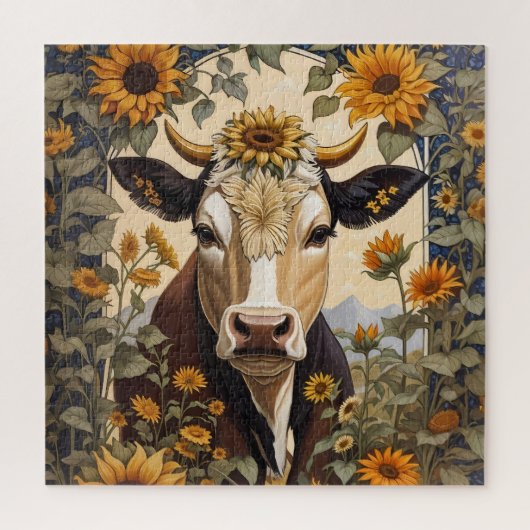 Prachtig platteland Koe Zonnebloem Decoratief Legpuzzel (Verticaal)