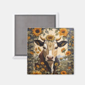 Prachtig platteland Koe Zonnebloem Decoratief Magneet (Voorkant / Achterkant)