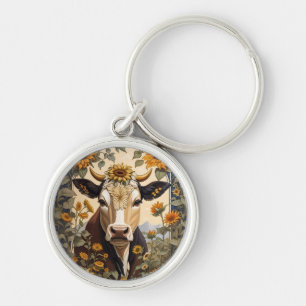 Prachtig platteland Koe Zonnebloem Decoratief Sleutelhanger