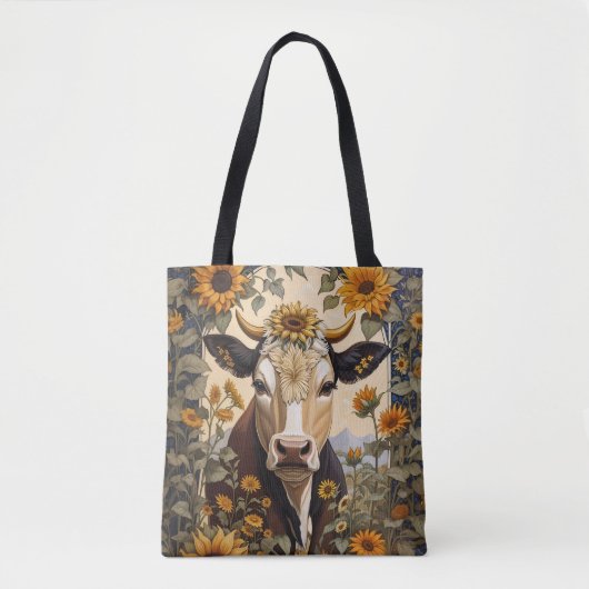 Prachtig platteland Koe Zonnebloem Decoratief Tote Bag (Voorkant)