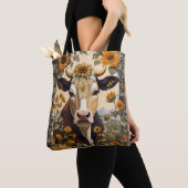 Prachtig platteland Koe Zonnebloem Decoratief Tote Bag (Dichtbij)