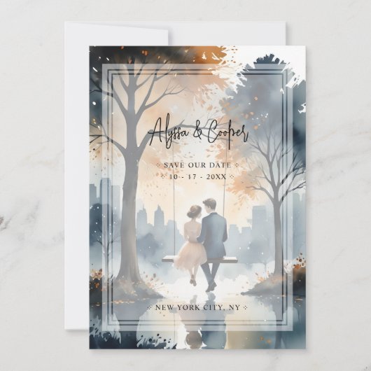 Prachtig prachtig paar swingende NY Park bruiloft Save The Date (Voorkant)