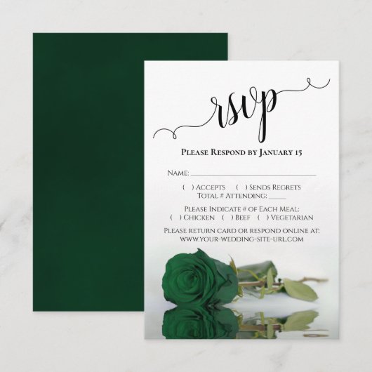 Prachtig reflecterend Emerald Green Roos Wedding RSVP Kaartje (Voorkant / Achterkant)