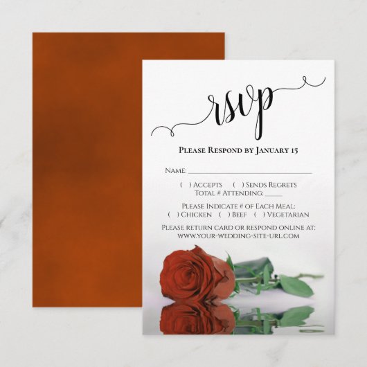 Prachtig reflecterend Rust Oranje Roos Wedding RSVP Kaartje (Voorkant / Achterkant)