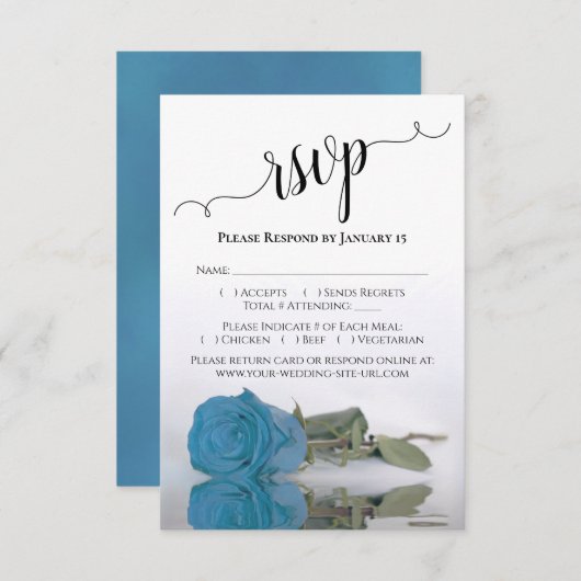 Prachtig reflecterend Turquoise Blue Roos Wedding RSVP Kaartje (Voorkant / Achterkant)