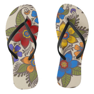 Prachtig Retro Boho bloemontwerp Teenslippers