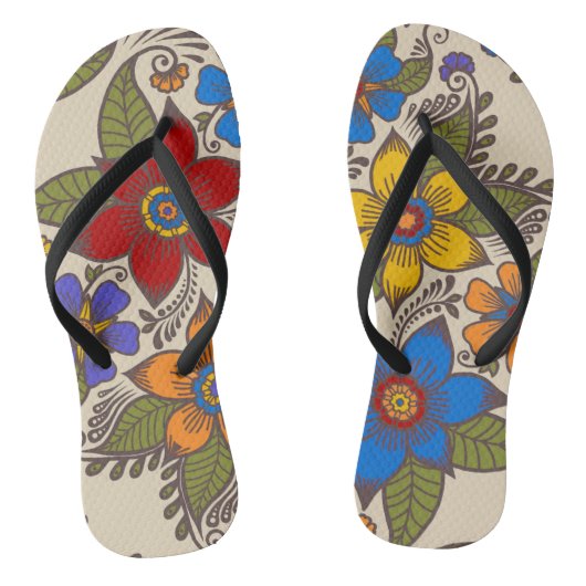 Prachtig Retro Boho bloemontwerp Teenslippers (Voetbed)