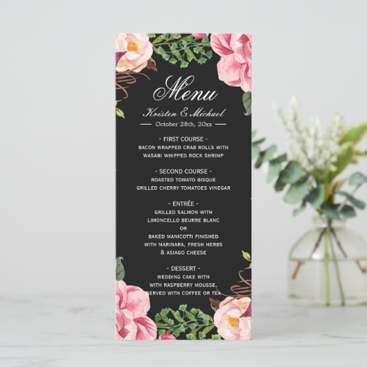 Prachtig Romantic Pink Floral Wedding Menu (Staand voorkant)