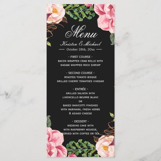 Prachtig Romantic Pink Floral Wedding Menu (Voorkant)