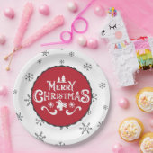 Prachtig rood en wit vrolijk kerstfeest papieren bordje (Feest)