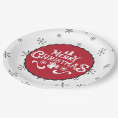 Prachtig rood en wit vrolijk kerstfeest papieren bordje (Gekanteld)