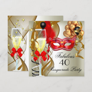 Prachtig Rood Goud Crème Zwart Maskerade Feest Kaart