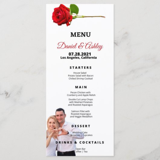 Prachtig rood rozen diner menu (Voorkant)