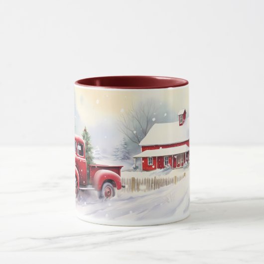 Prachtig rood vrachtwagen winterlandschap mok (Midden)