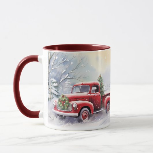 Prachtig rood vrachtwagen winterlandschap mok (Links)