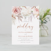 Prachtig Roos Goud & Blush Bloemen Bruiloft Folie Uitnodiging (Staand Voorkant)