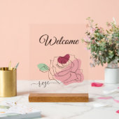 Prachtig Roos minimalistische lijnkunst Acryl Bord (Huwelijk)