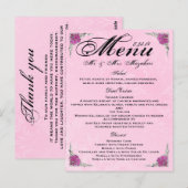 Prachtig Roos Wedding Dinner Menu Dank u (Voorkant / Achterkant)