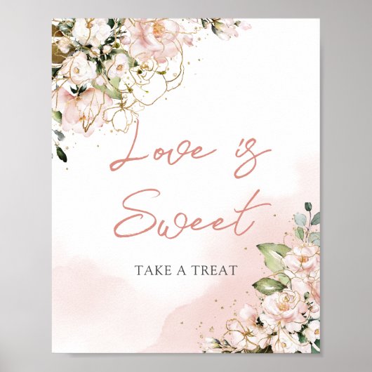 Prachtig roze bloemig boho love is sweet bord poster (Voorkant)