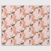 Prachtig roze Boho Butterfly Floral Pattern Cadeaupapier (Vlak)