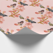 Prachtig roze Boho Butterfly Floral Pattern Cadeaupapier (Hoek)