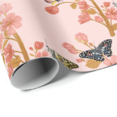 Prachtig roze Boho Butterfly Floral Pattern Cadeaupapier (Rol Hoek)