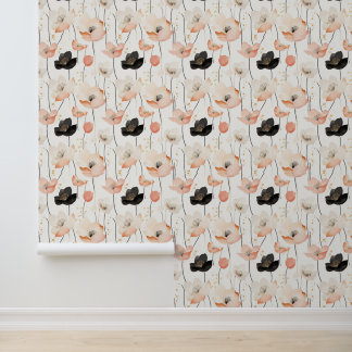 Prachtig roze en zwarte bloem Waterverf patroon Behang