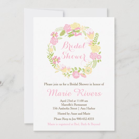 Prachtig Roze Floral Wreate Vrijgezellenfeest Kaart (Voorkant)