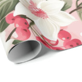 Prachtig roze kerst bloemenpapier cadeaupapier (Rol Hoek)
