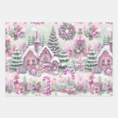 Prachtig roze kerstdorp cadeau inpakpapier vel (Voorkant)