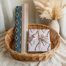 Prachtig roze oranje blauw bloemmotief geometrisch inpakpapier vel