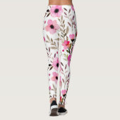 Prachtig roze Waterverf bloemenpatroon Leggings (Achterkant)