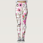 Prachtig roze Waterverf bloemenpatroon Leggings (Voorkant)