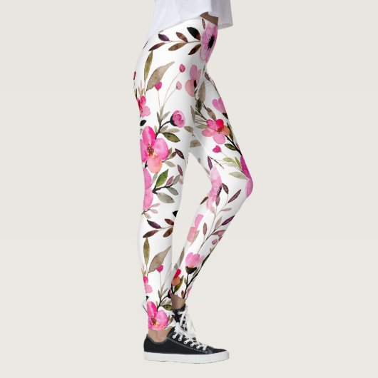 Prachtig roze Waterverf bloemenpatroon Leggings (Rechts)
