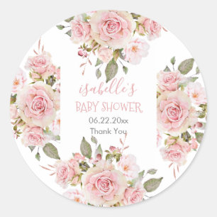 Prachtig Roze Waterverf Roos Floral Baby shower Ronde Sticker