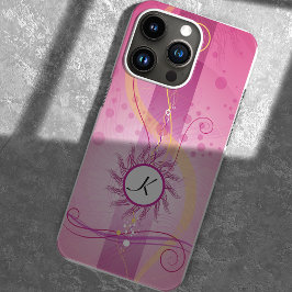 Prachtig roze, wervelingen & stippen girly monogra Case-Mate iPhone case