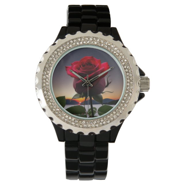 Prachtig Rozen Bud & Sunset Custom Design Watch Horloge (Voorkant)